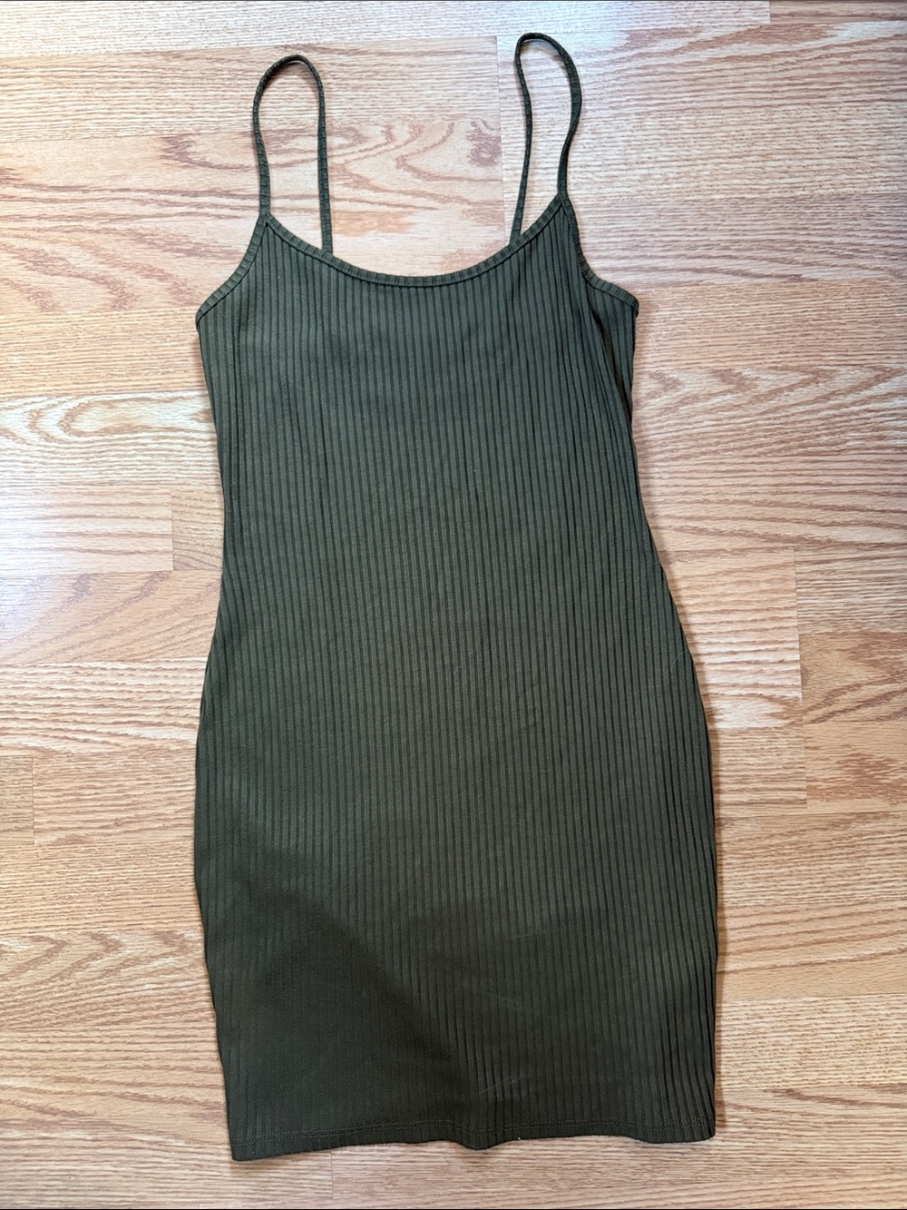 Urban Outfitters Olive Ribbed Spaghetti Strap Mini Dress